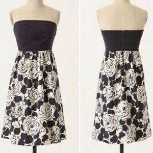 Anthropologie Deletta Womens Dress XS Origami Camellia Navy Blue Strapless Flora